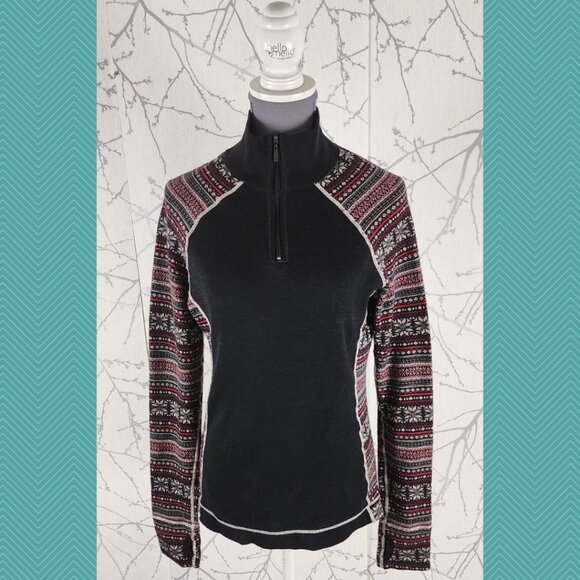 Dakini Fairisle Print Panel 100% Merino Wool Quarter Zip - Picture 1 of 4